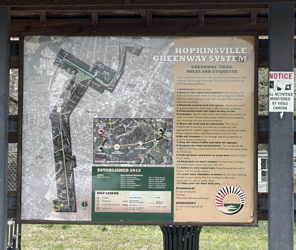 Hopkinsville KY greenway trail system map showing walking paths and parks